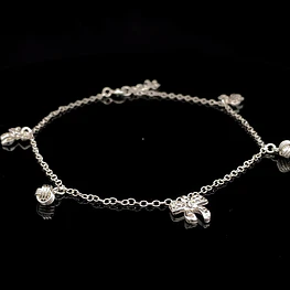 Tobillera de Plata Limada con Lazo Brillante y Nudos Intercalados