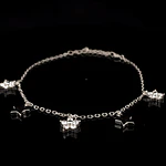 Tobillera de Plata Limada con Estrellas Lisas y Flores Colgantes