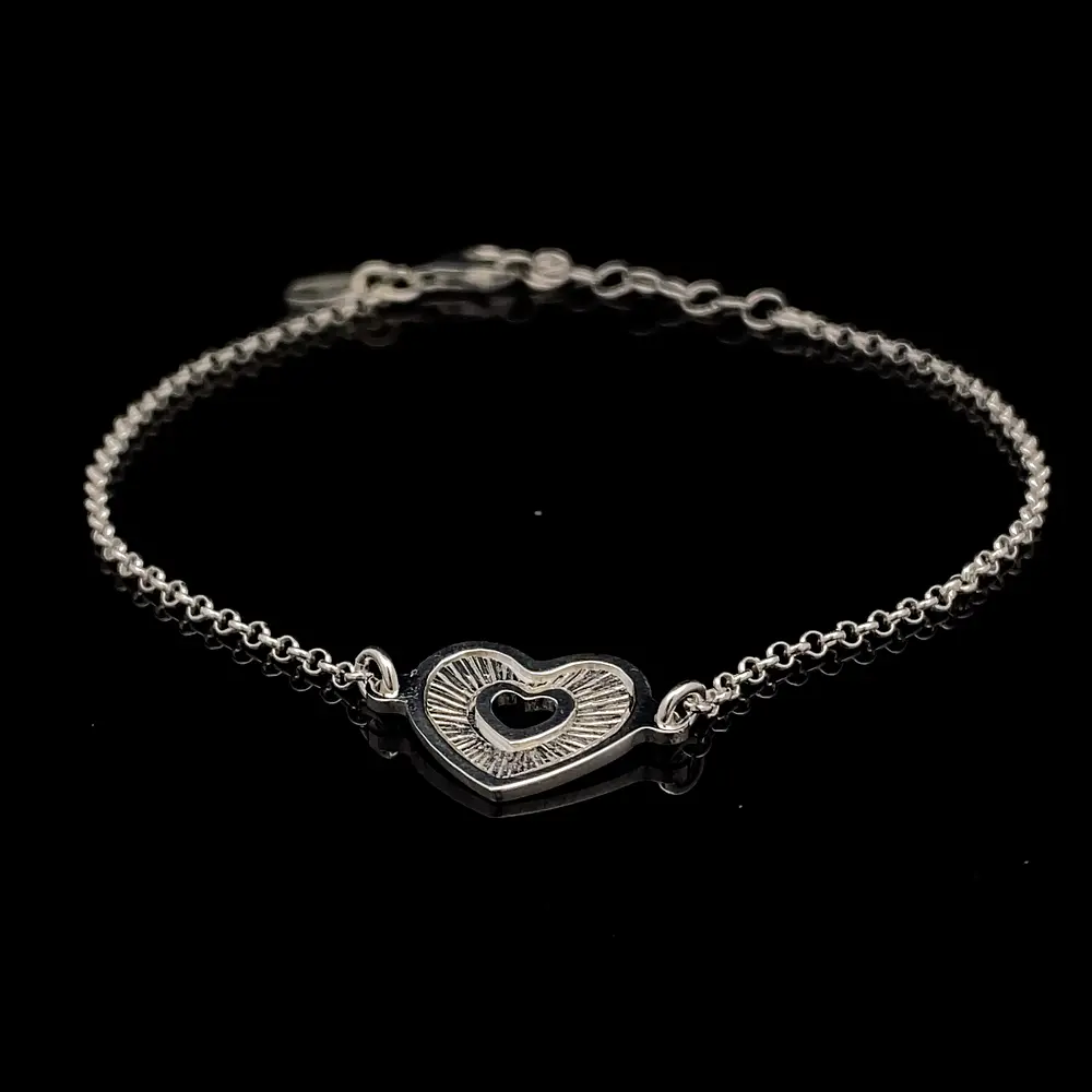 Pulsera de Plata Rolo con Corazón Central Troquelado