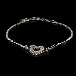 Pulsera de Plata Rolo con Corazón Central Troquelado