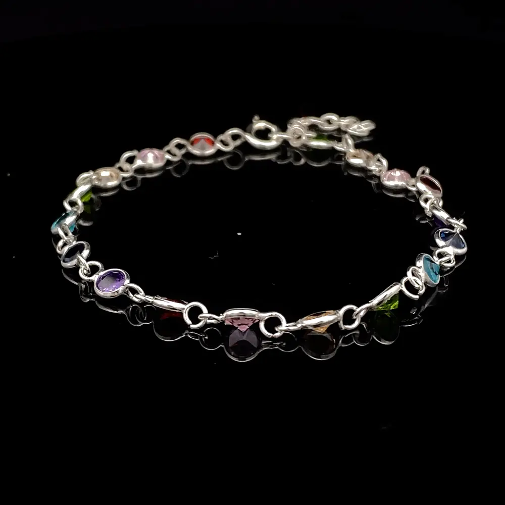 Pulsera de Plata con Circones de Colores Intercalados