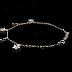 Tobillera de Plata Limada con Estrellas Lisas y Flores Colgantes