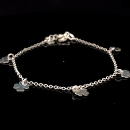 Pulsera de Plata Rolo con Tréboles Intercalados
