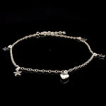 Tobillera de Plata Limada con Estrellas Lisas y Corazón Bombé