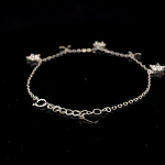 Tobillera de Plata Limada con Estrellas Lisas y Flores Colgantes