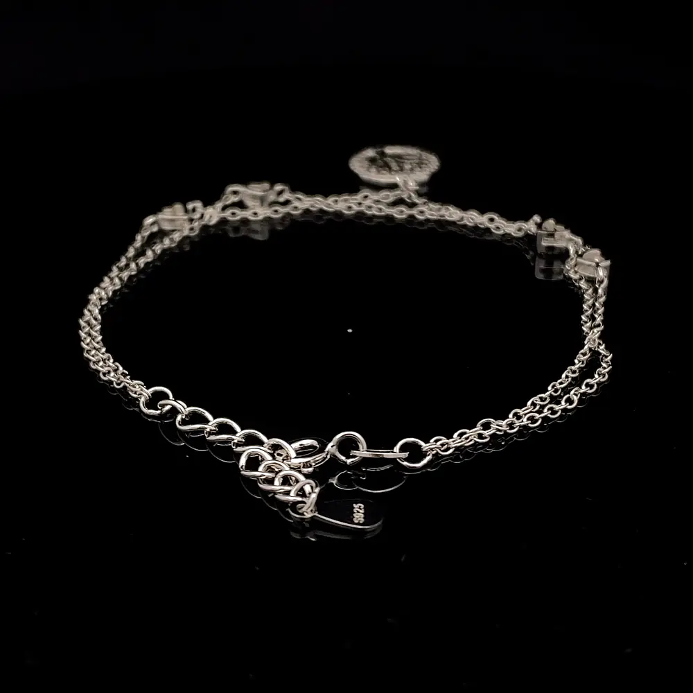 Pulsera de Plata Limada Doble con Corazones Intercalados y Árbol de la Vida