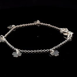 Pulsera de Plata Rolo con Tréboles Intercalados