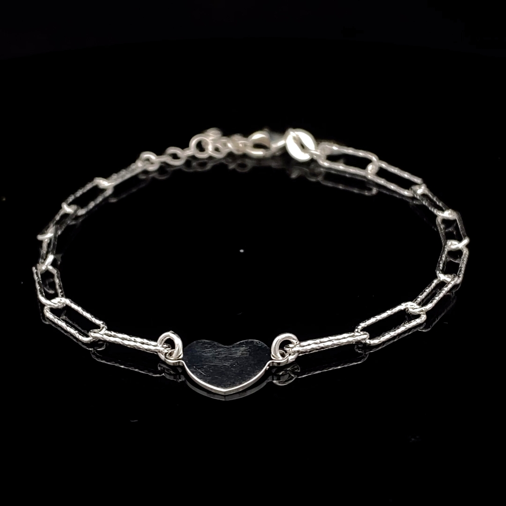 Pulsera de Plata Limada con Corazón Central