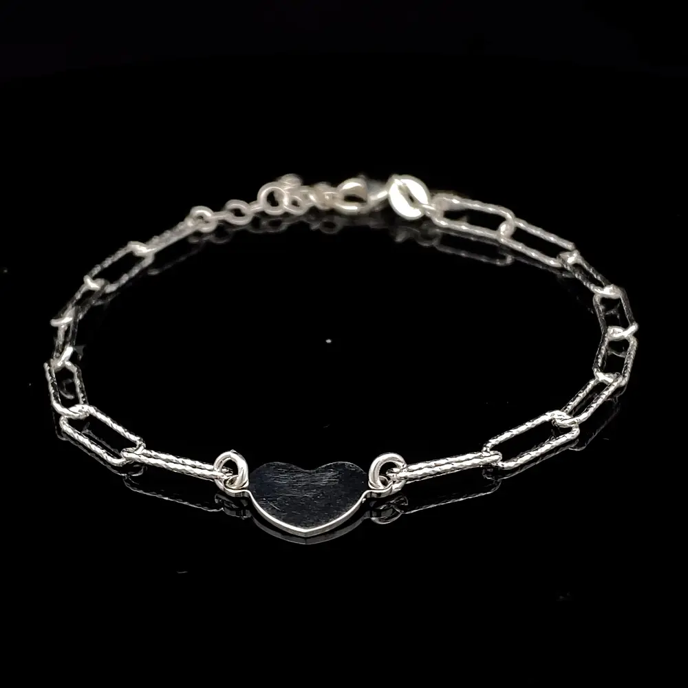Pulsera de Plata Limada con Corazón Central