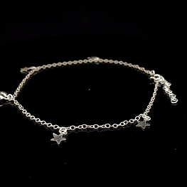 Tobillera de Plata Limada con Estrellas Lisas y Corazón Bombé