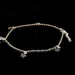 Tobillera de Plata Limada con Estrellas Lisas y Corazón Bombé