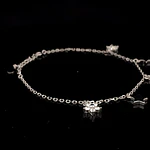 Tobillera de Plata Limada con Estrellas Lisas y Flores Colgantes