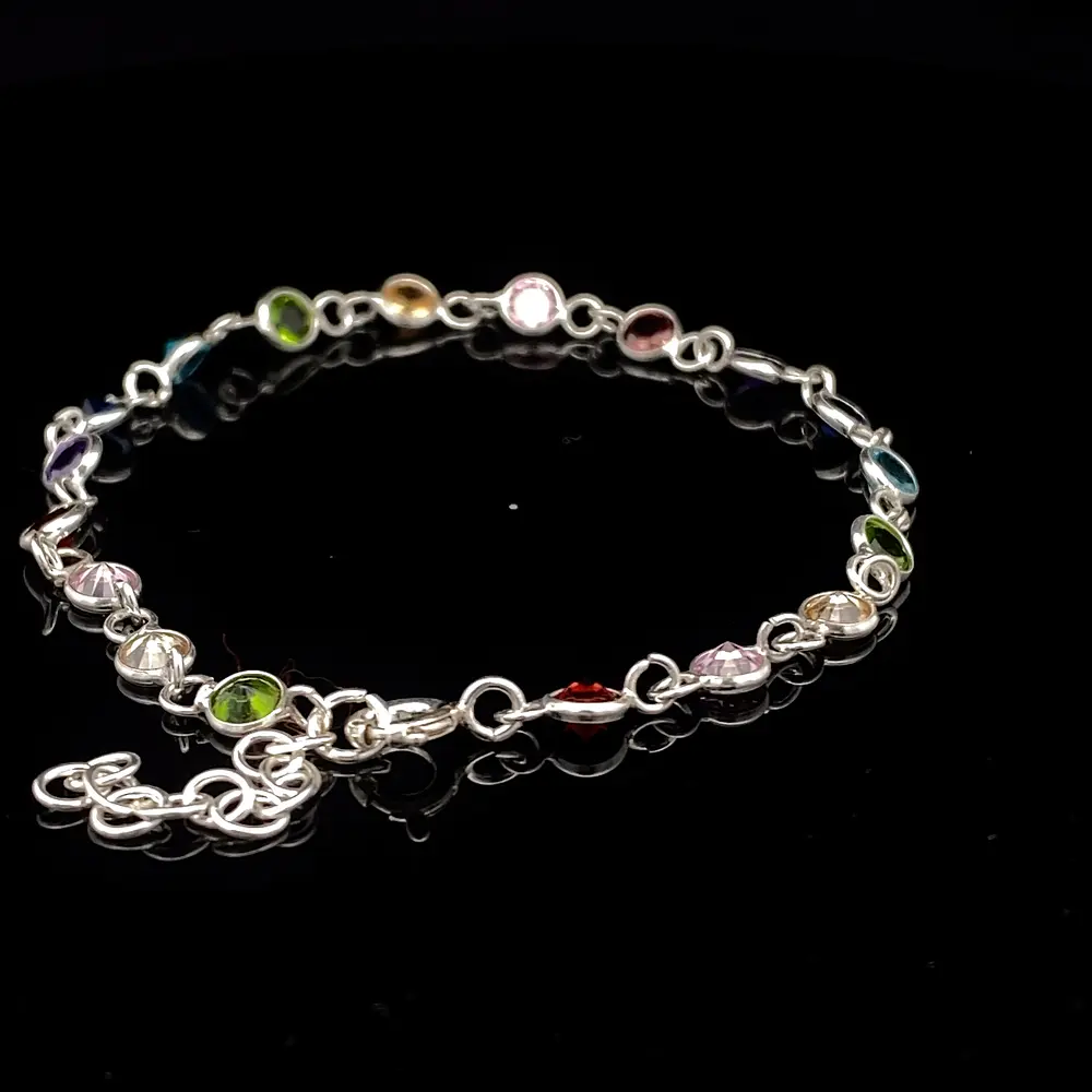 Pulsera de Plata con Circones de Colores Intercalados