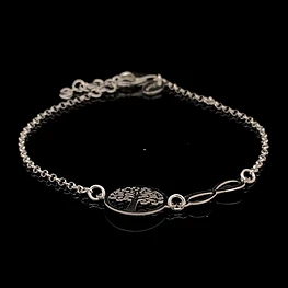 Pulsera de Plata Rolo con Infinito y Árbol de la Vida