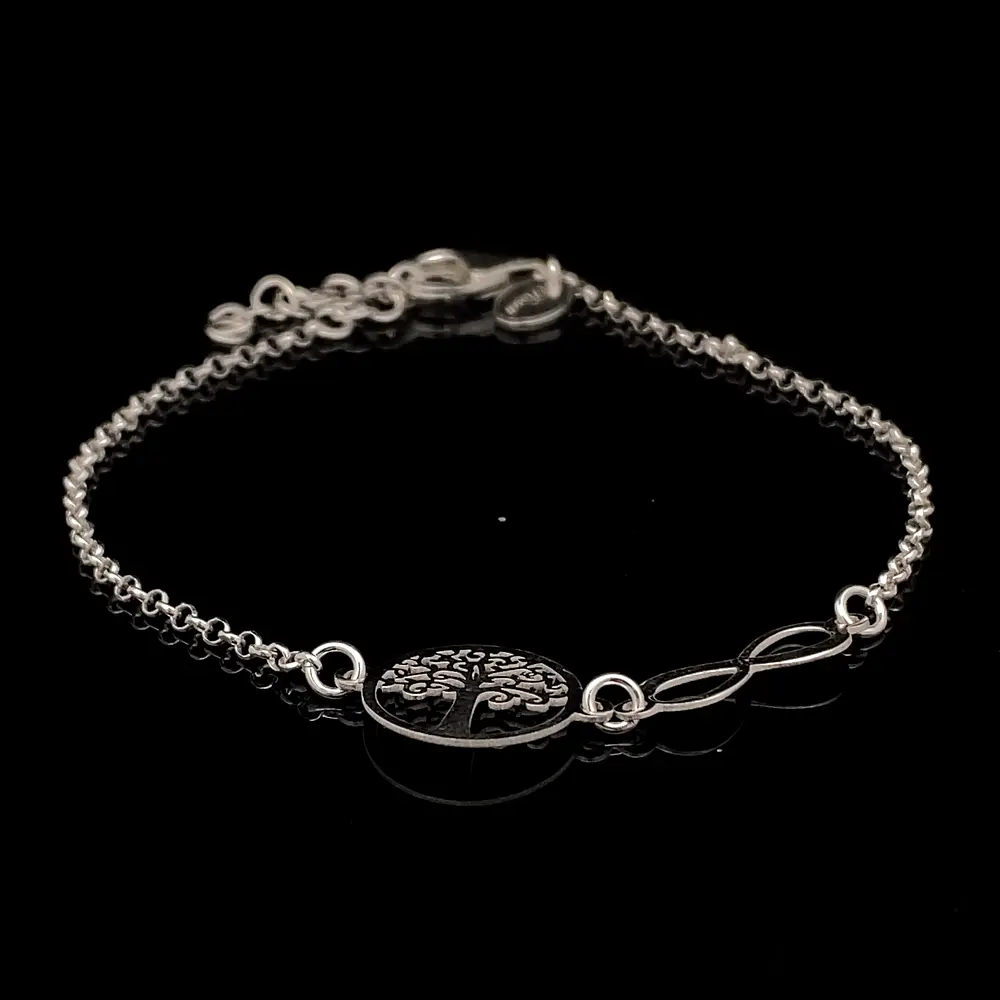 Pulsera de Plata Rolo con Infinito y Árbol de la Vida