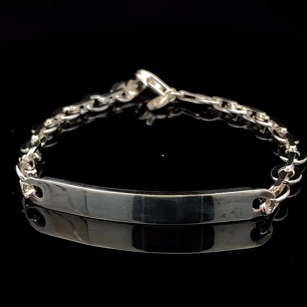 Pulsera de Plata Rolo Grande Plano con Placa Centra