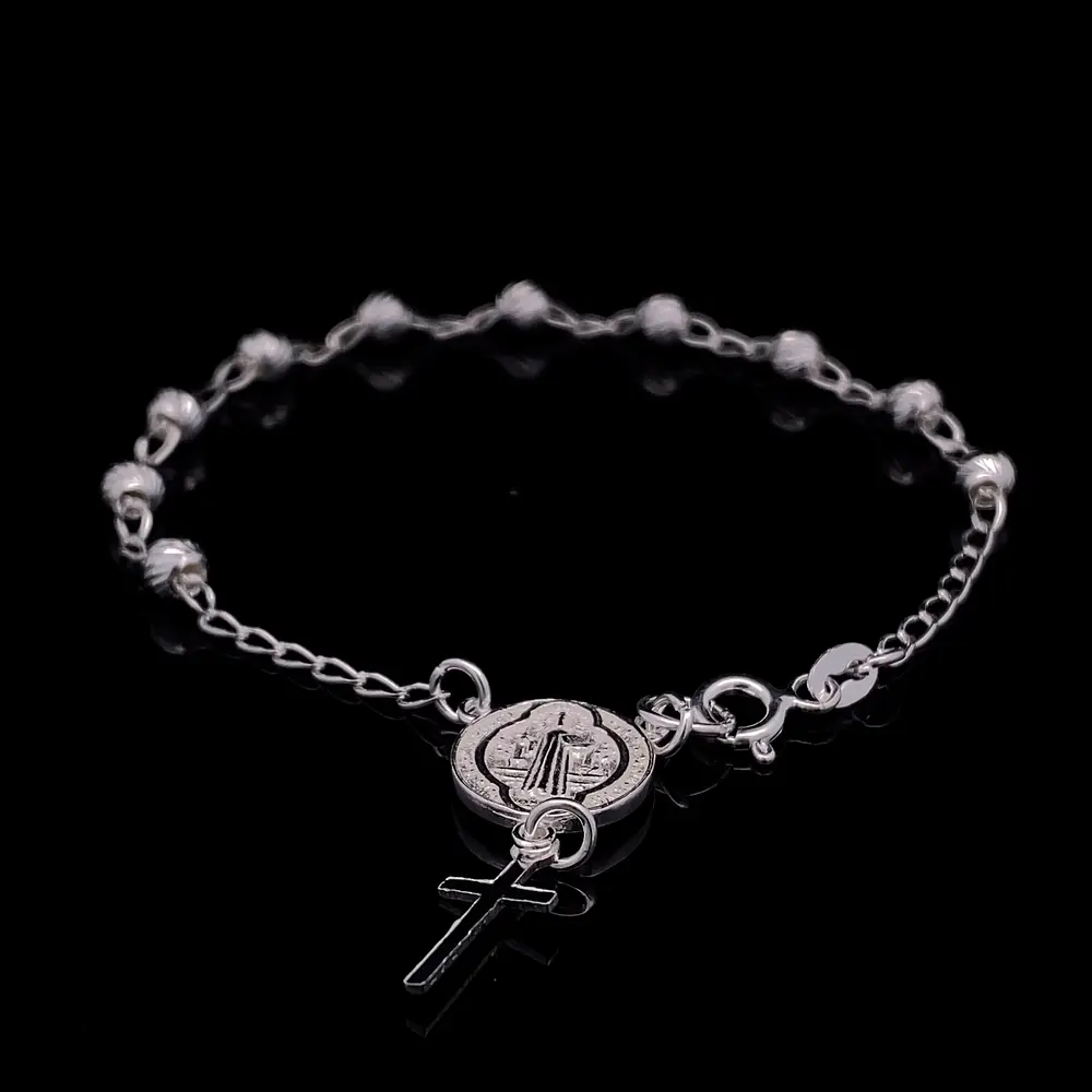Pulsera de Plata Denario con Esferas Talladas