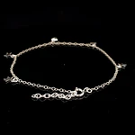 Tobillera de Plata Limada con Estrellas Lisas y Corazón Bombé