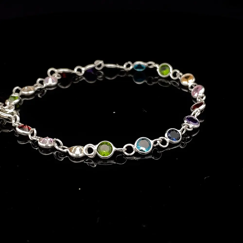 Pulsera de Plata con Circones de Colores Intercalados