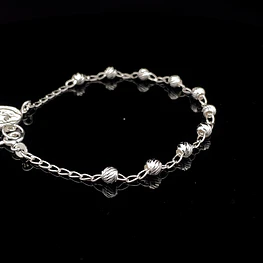 Pulsera de Plata Denario con Esferas Talladas