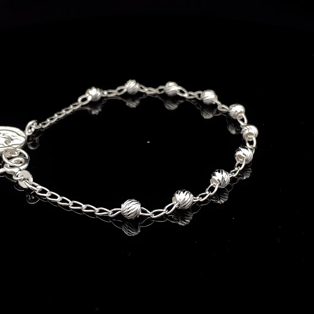Pulsera de Plata Denario con Esferas Talladas