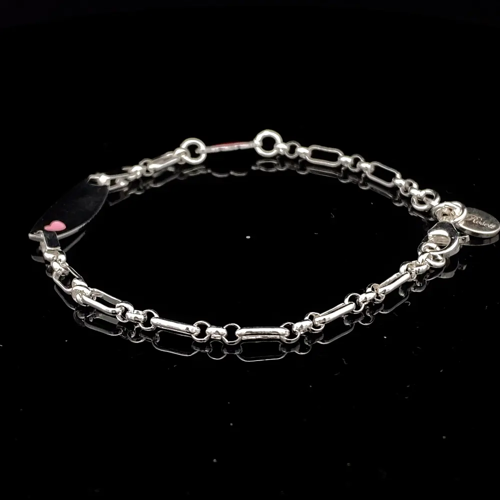 Pulsera de Plata Rolo 3x1 con Placa de Corazón Grabado