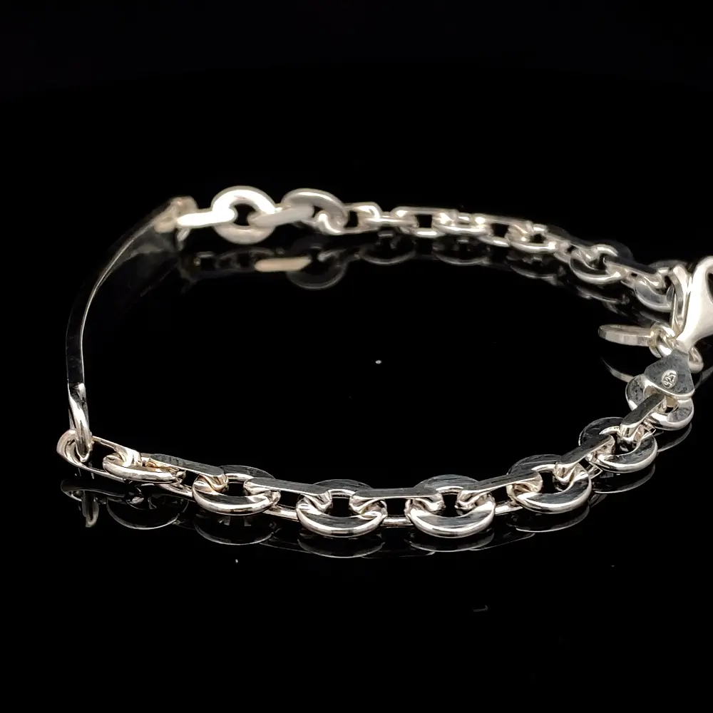 Pulsera de Plata Rolo Grande Plano con Placa Centra