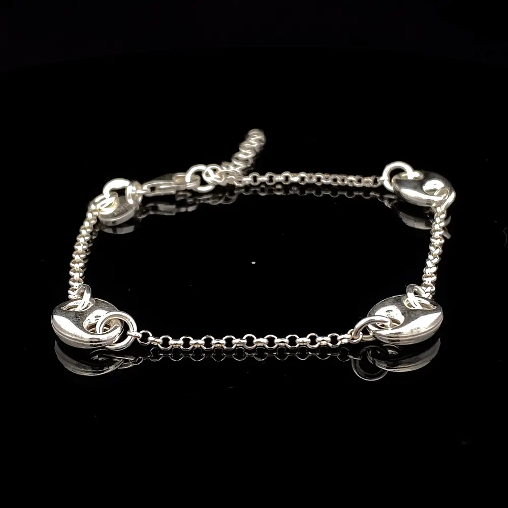 Pulsera de Plata Rolo con Tres Detalles Marinero