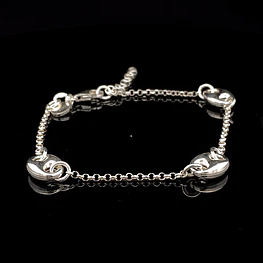 Pulsera de Plata Rolo con Tres Detalles Marinero