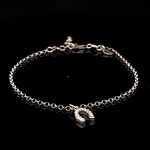Pulsera de Plata Rolo Rodinada con Herradura Colgante y Circones