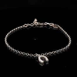 Pulsera de Plata Rolo Rodinada con Herradura Colgante y Circones