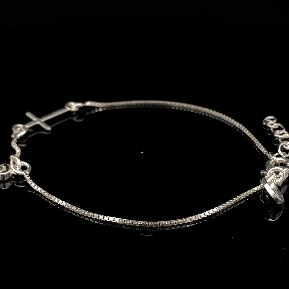 Pulsera de Plata Veneciana con Cruz Central y Ángel Colgante