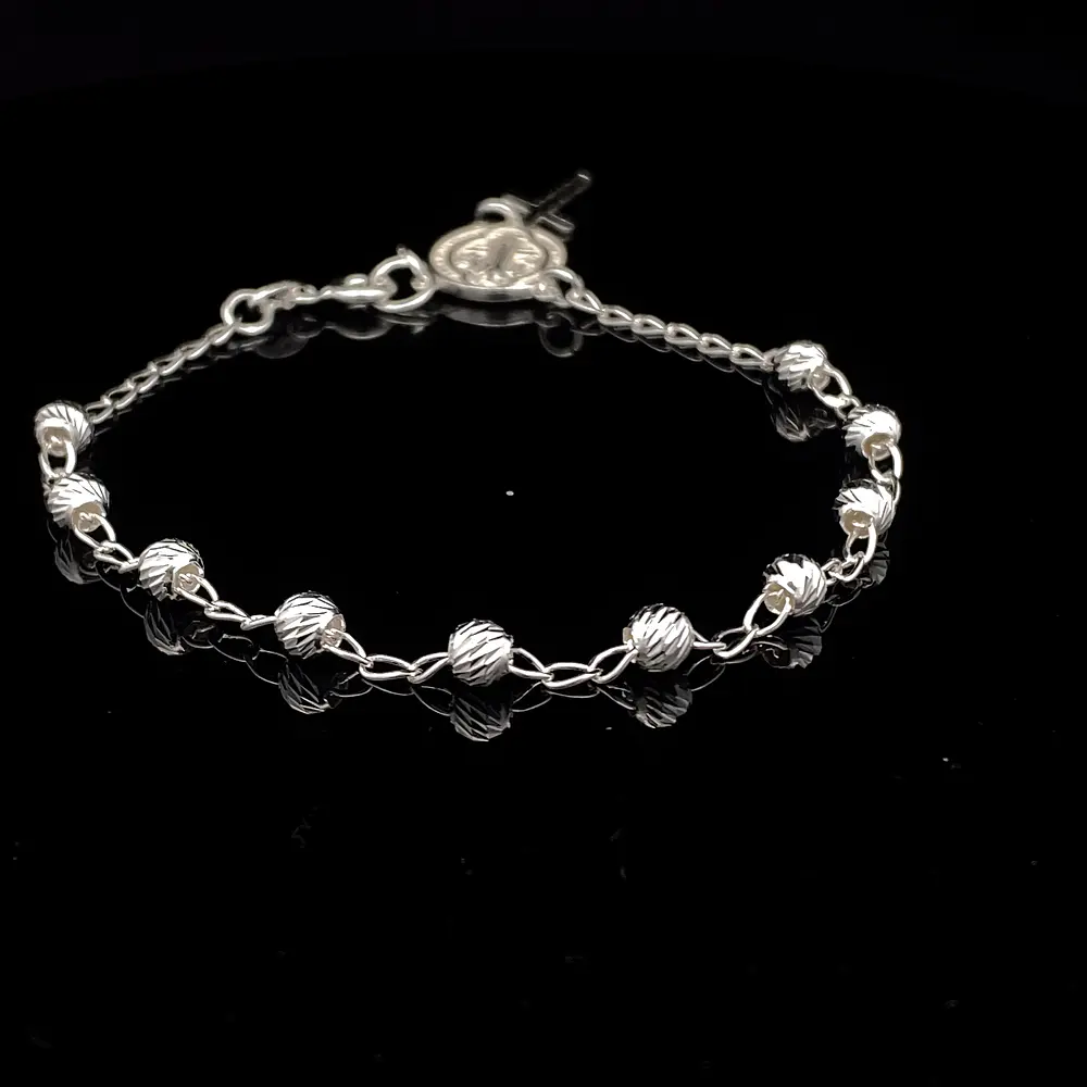 Pulsera de Plata Denario con Esferas Talladas