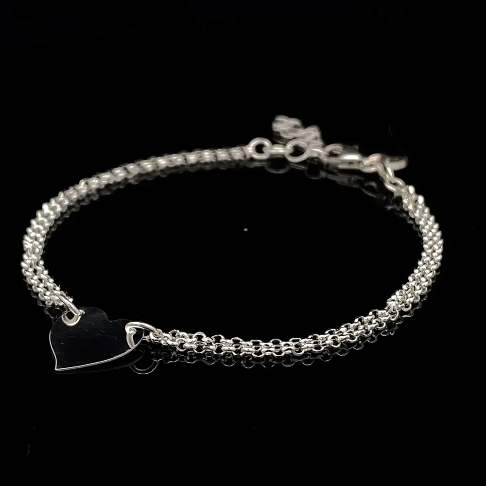 Pulsera de Plata Rolo Doble con Corazón Liso Central
