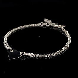 Pulsera de Plata Rolo Doble con Corazón Liso Central