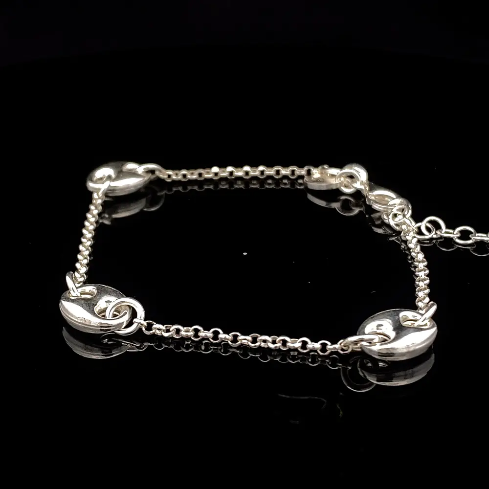 Pulsera de Plata Rolo con Tres Detalles Marinero