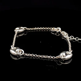 Pulsera de Plata Rolo con Tres Detalles Marinero