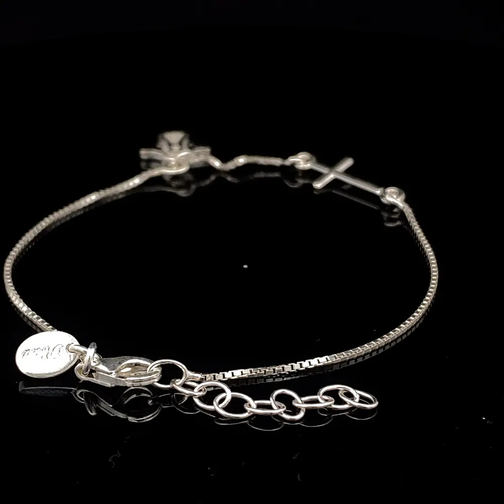 Pulsera de Plata Veneciana con Cruz Central y Ángel Colgante