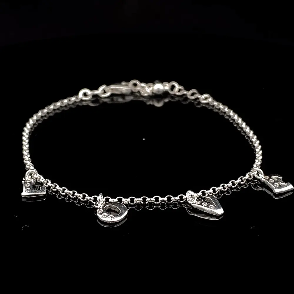 Pulsera de Plata Rolo Continua con LOVE Colgante
