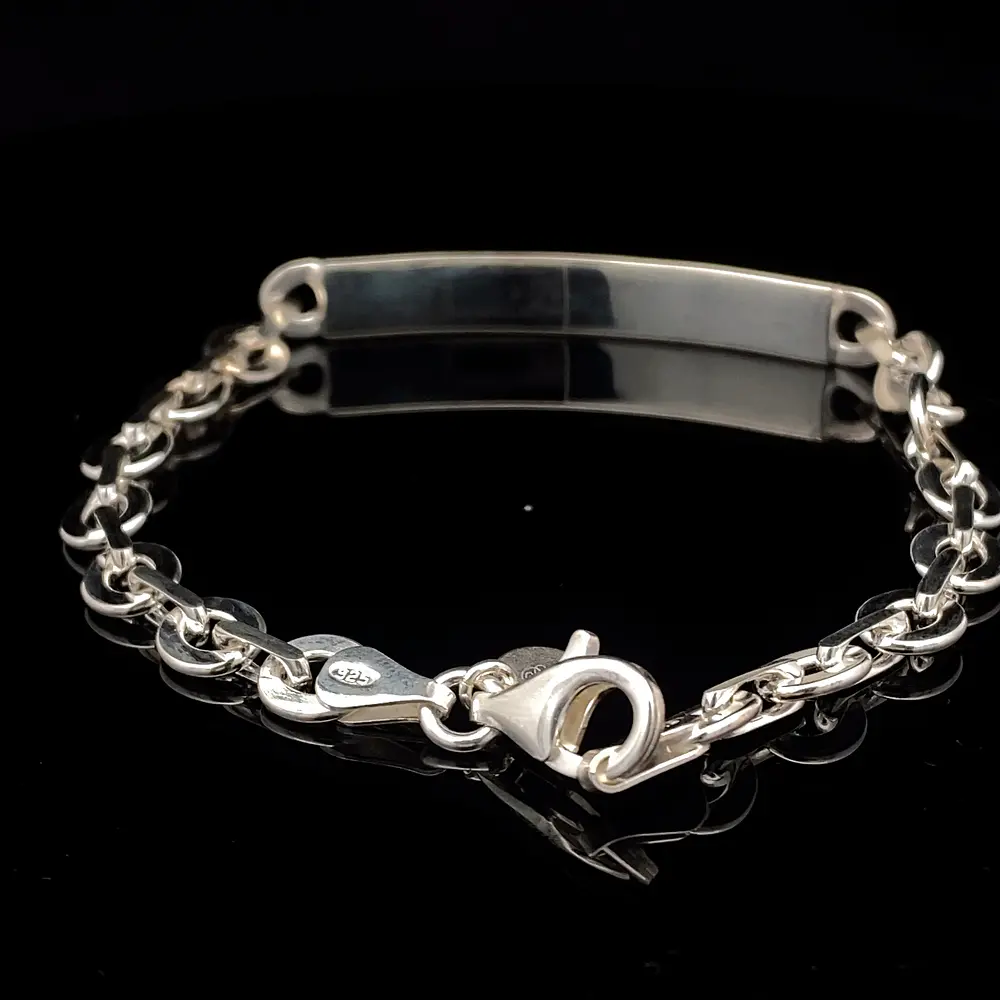 Pulsera de Plata Rolo Grande Plano con Placa Centra