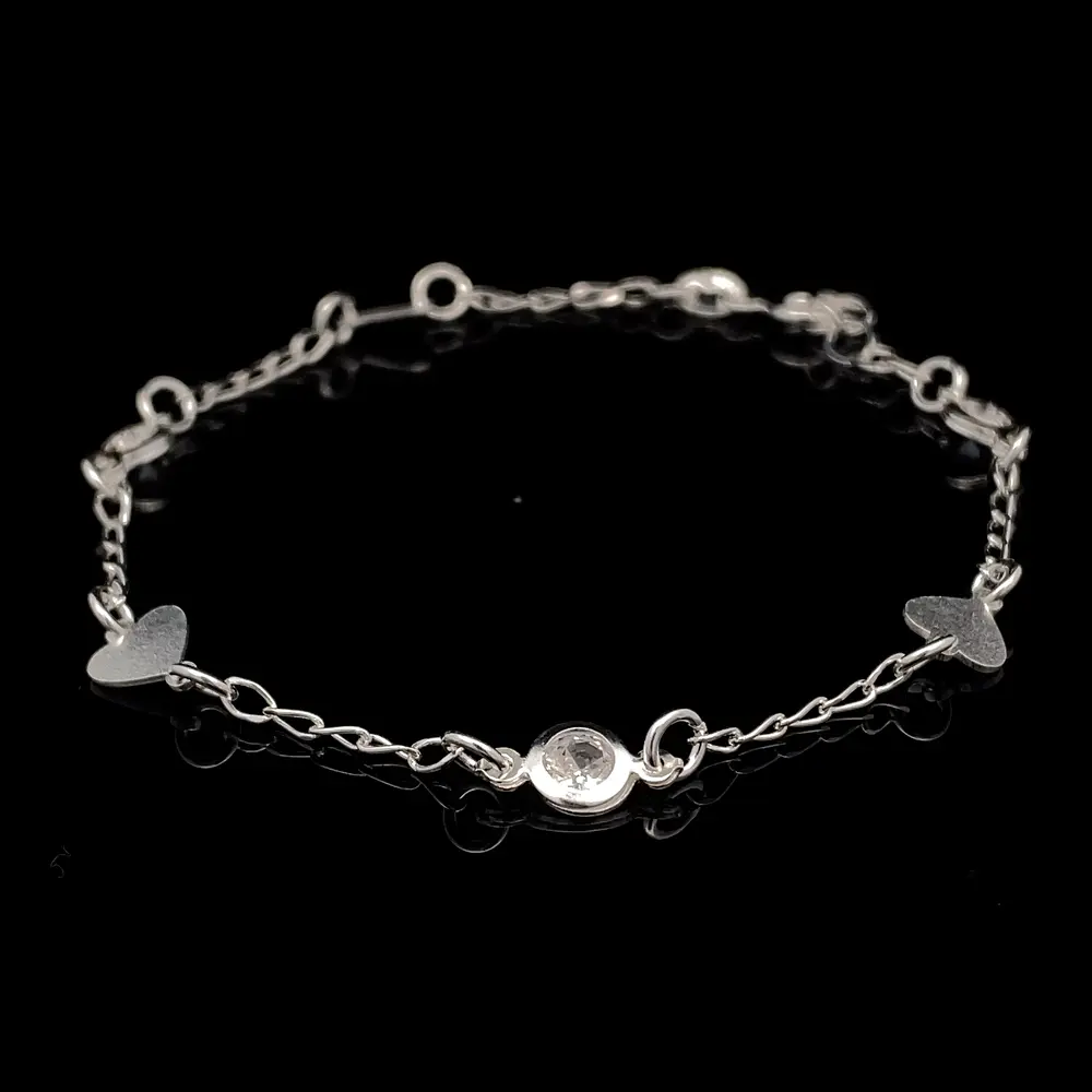 Pulsera de Plata Bilbao con Corazones y Circones Bisel Intercalados