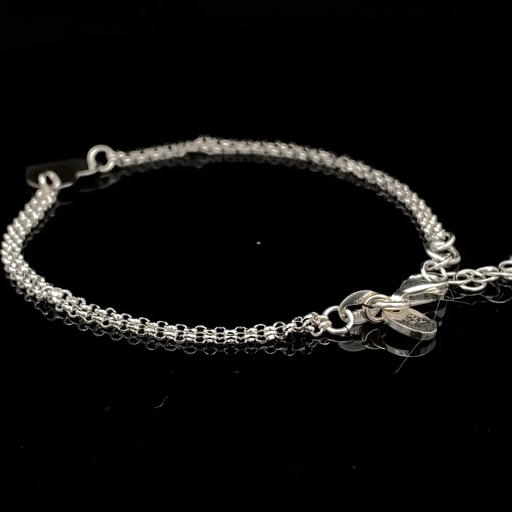 Pulsera de Plata Rolo Doble con Corazón Liso Central