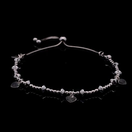 Pulsera de Plata Cola de Ratón Pellet con Rombos Lisos y Corazones