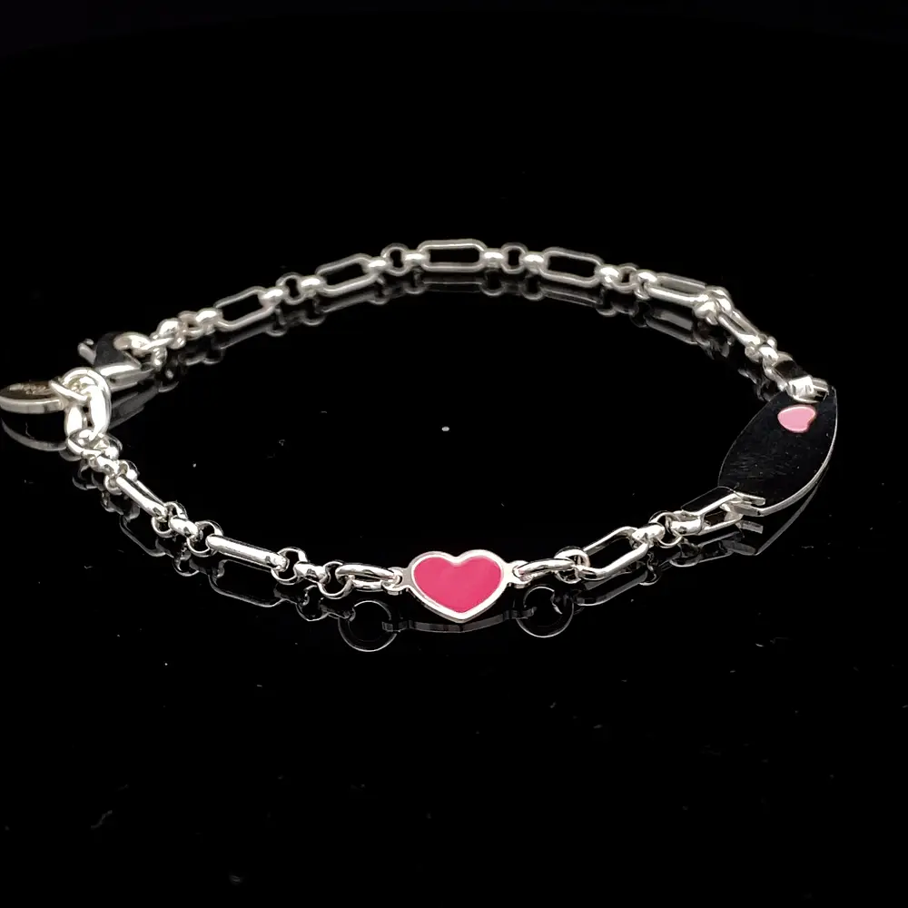 Pulsera de Plata Rolo 3x1 con Placa de Corazón Grabado