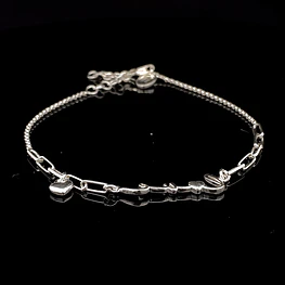 Pulsera de Plata Limada con LOVE Central y Corazón Colgante