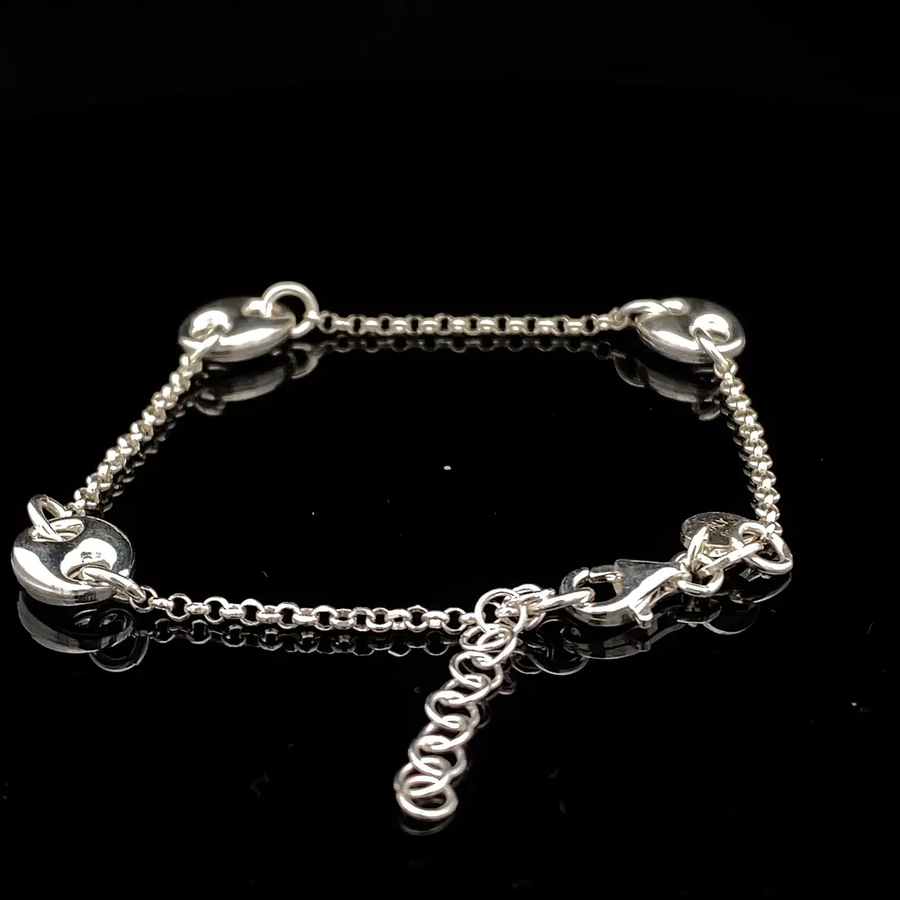 Pulsera de Plata Rolo con Tres Detalles Marinero