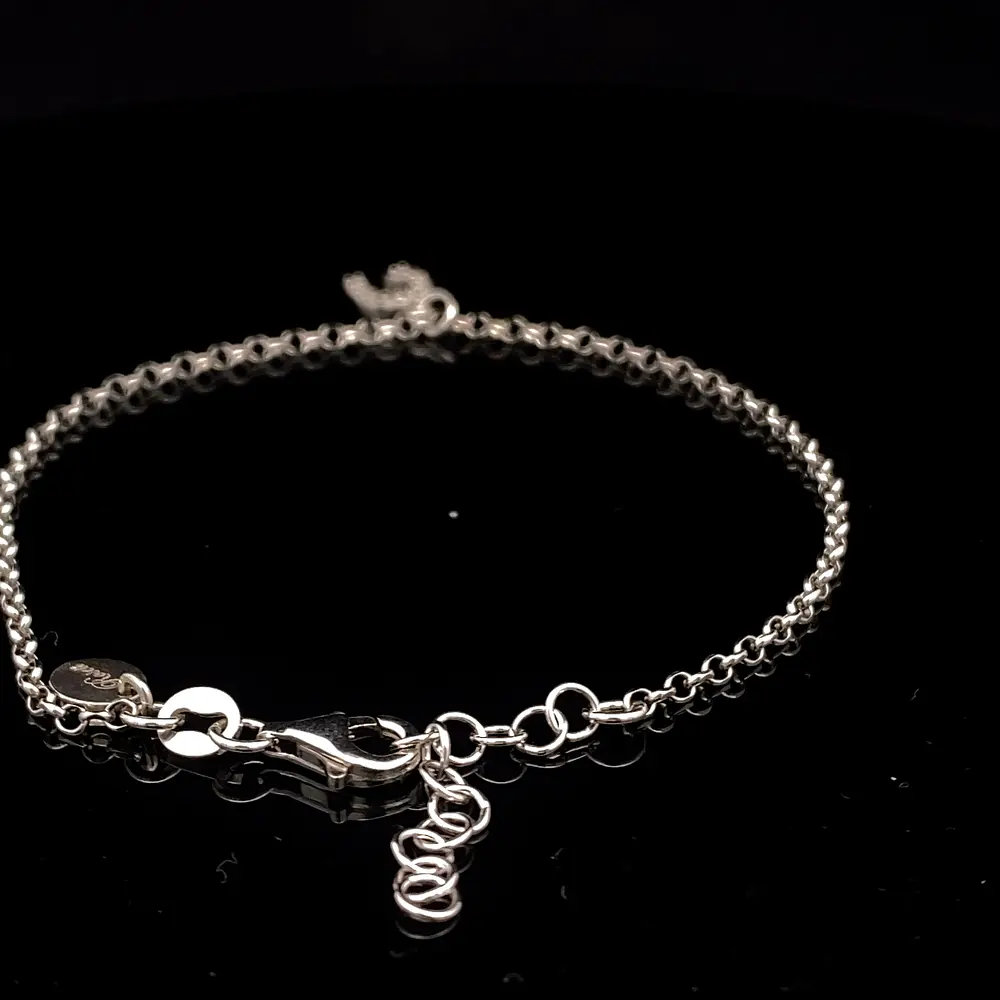 Pulsera de Plata Rolo Rodinada con Herradura Colgante y Circones