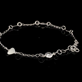 Pulsera de Plata Bilbao con Corazones y Circones Bisel Intercalados
