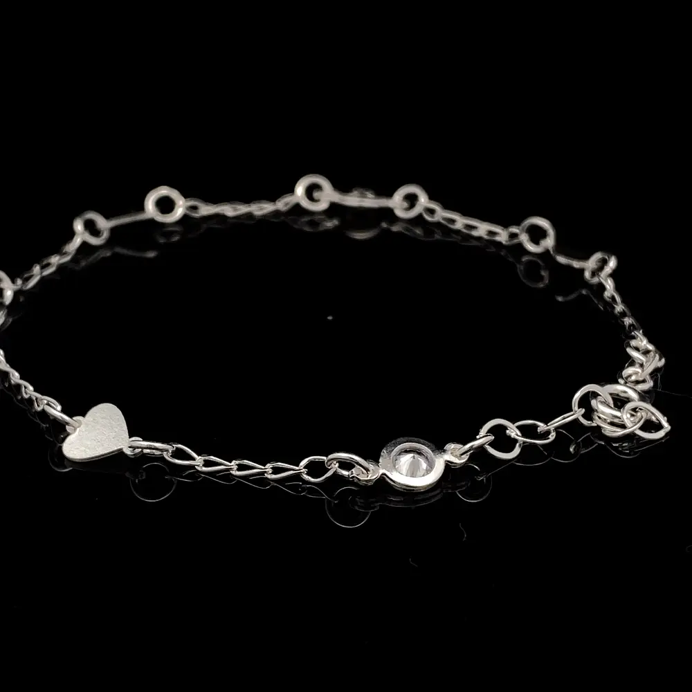 Pulsera de Plata Bilbao con Corazones y Circones Bisel Intercalados