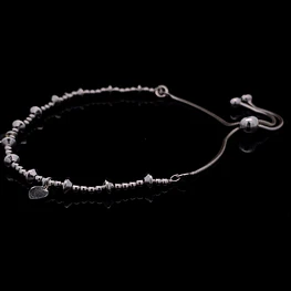 Pulsera de Plata Cola de Ratón Pellet con Rombos Lisos y Corazones